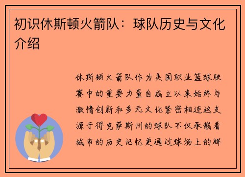 初识休斯顿火箭队：球队历史与文化介绍